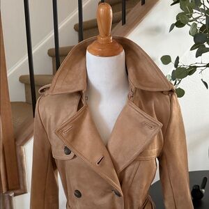 Banana Republic Tan Faux Suede Trench Coat Size XS.